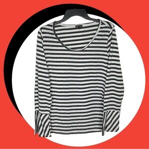 Hannah Black & Metallic Shimmer Silver Striped L/S Shirt Women L